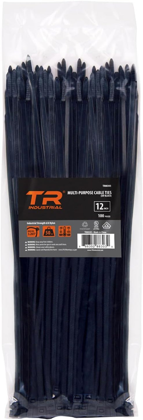 TR Industrial Multi-Purpose UV Resistant Black Cable Ties, 12 inches, 100 Pack...