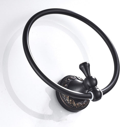 Oil Rubble Bronze Brass Bath Towel Ring, Wall Mounted Black Bathroom Hardware Accessories, Pattern Carving Design...