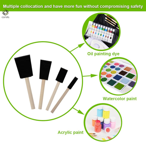 conda 25 Pack Different Size Assorted Foam Brush Set Wood Handle Paint Brush Set...