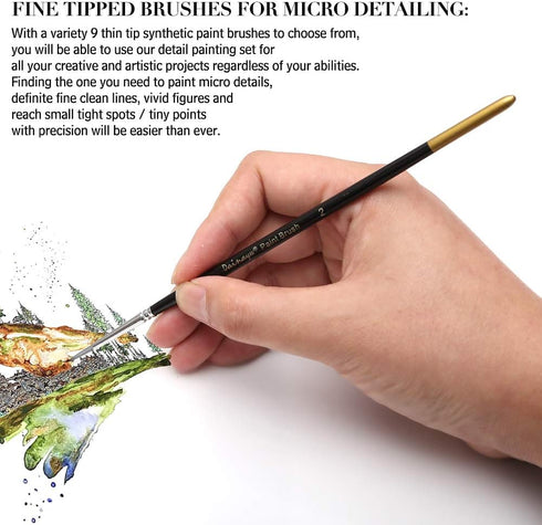 Dainayw Fine Detail Paint Brush Set - 9 Pieces Miniature Brushes for Watercolor, Acrylic Painting, Airplane Kits, Face, Nail, Scale Model Painting...