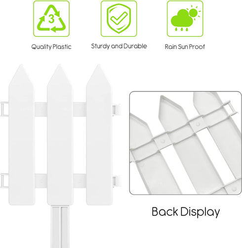 PLULON 6 Pieces Garden Fence with 6 Pieces Fence Insert White Plastic Fence Garden Picket Fence Edgings Lawn Flowerbeds Plant Borders Decorative G...