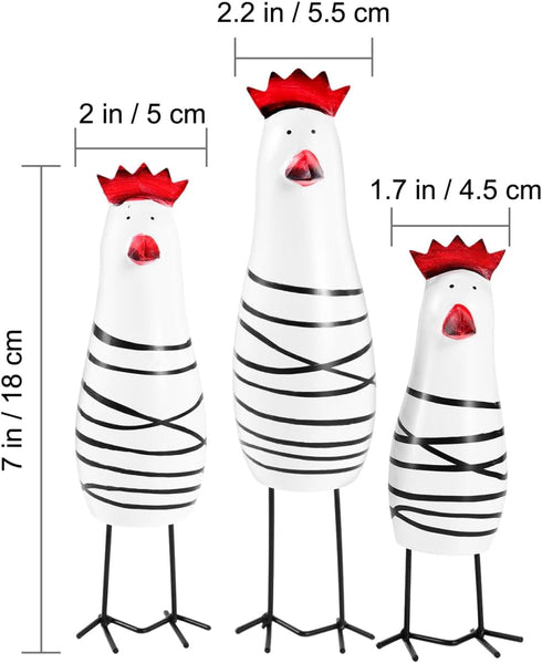 Amosfun 3pcs Wooden Chicken Carving Figurines Home Kitchen Decoration Tabletop Ornament Chook Animal Statue 6-8 Inches...