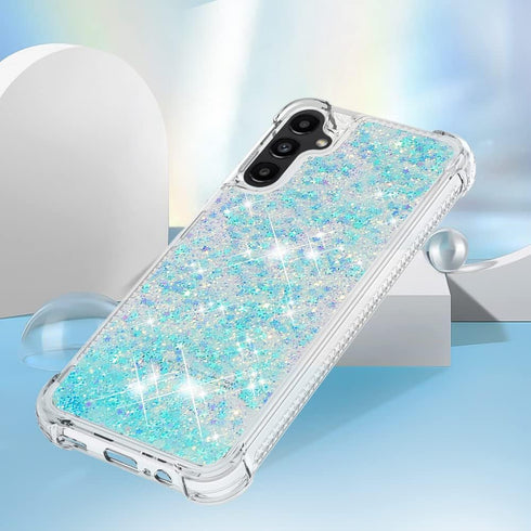 for Samsung Galaxy A14 5G Case with Tempered Glass Screen Protector, Women Girls Glitter Bling Floating Liquid Cute Soft TPU Protective Phone Case...