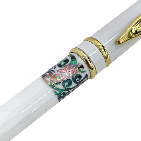 Inlay Mother of Pearl Design Handmade Ballpoint Pen Retractable Executive Gift Deluxe Rollerball Point Black Ink (White)...