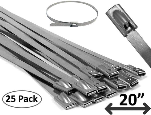 Electriduct 304 Stainless Steel Cable Ties 20 Inch 200 Lbs Heavy Duty Self Locking Ball Lock Zip Ties UV Resistant (25 Pack)...