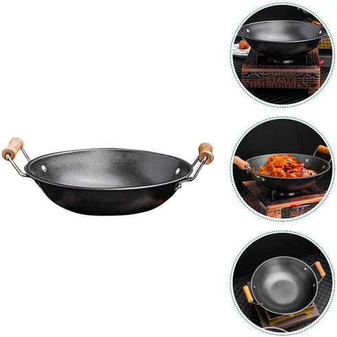 Small Iron Pot Camping Cooking Pot Stainless Steel Wok Kitchen Metal Pot Stainless Steel Pot Dry Pot Cooking Tool Wok for Stove Dual Handle Wok St...