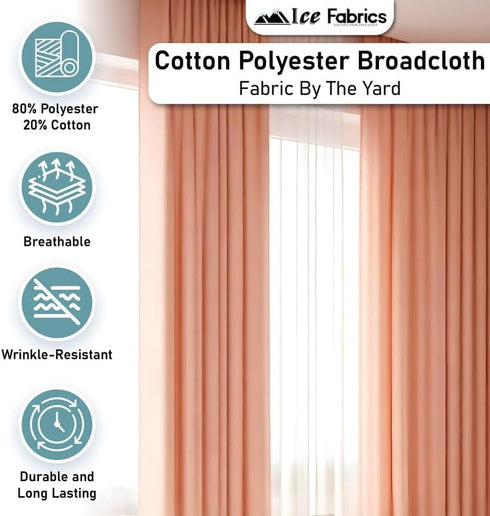 Cotton Polyester Broadcloth Fabric by The Yard - 60" Wide Soft & Breathable Fabric for Sewing - Broadcloth Fabric by The Yard for Apparel, Bedding...