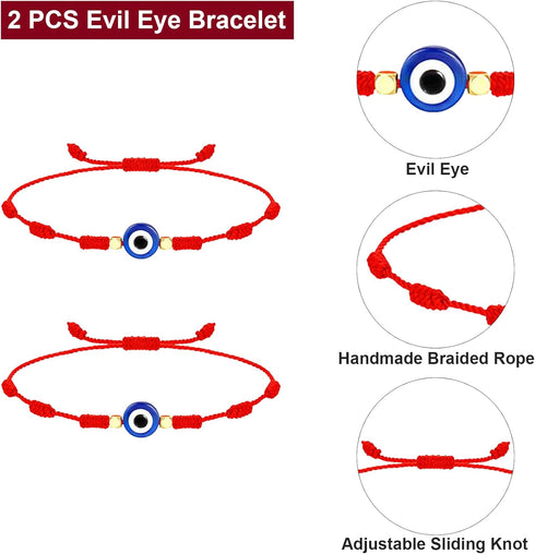 2 Pieces Evil Eye Bracelets, Handmade Mal De Ojo Bracelet, Adjustable Red String Eye Bracelets Jewelry Gift For Women Men...