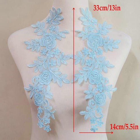 Embroidered Car Bone Lace Paste Flower Wedding Dress Evening Dress Children's Headdress Cuffs DIY Accessories Lace Fabric Accessories (Sky Blue)...