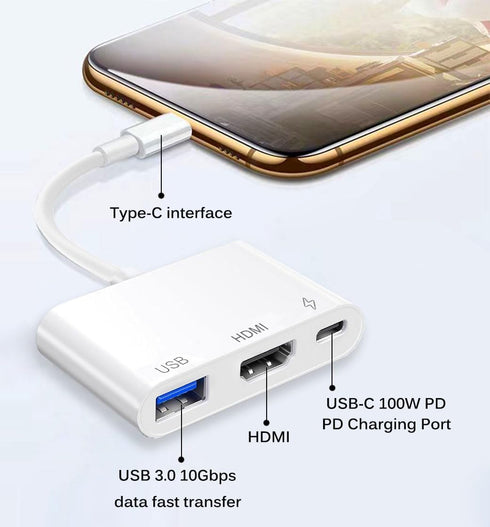 USB C to Hdmi Adapter for iPhone 15, USB 3.0 Hub 10Gbps Digital AV Adapter Thunderbolt 3 4 to HDMI 4k Converter, 100W PD Fast Charging, Compatible...