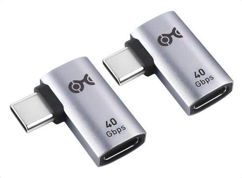 Cable Matters 2-Pack 40Gbps Flat Right Angle USB C Adapter with 240W PD (90 Degree USB C Adapter) in Black - Thunderbolt 4, USB4, Thunderbolt 3 Po...