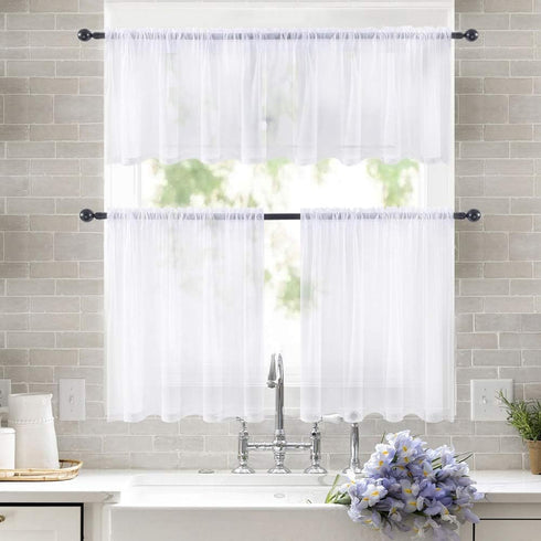 MIULEE Window Valance Half Sheer Curtains Rod Pocket Voile Drapes Extra Wide for Small Window Kitchen Cafe One Panel 60 x 18 Inch White...