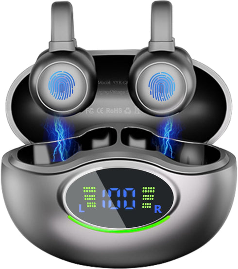 Open Ear Clip Earbuds Bluetooth 5.3 Wireless Sports Headphones with HD Dual Mic, 80 Hours Playtime Dual LED Display, IPX7 Waterproof for Sports/Wo...