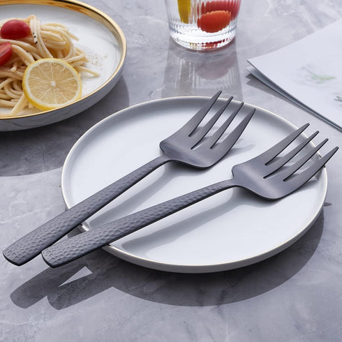 Matte Black Serving Fork, 9.5-inch Stainless Steel Large Serving Fork, Heavy Duty, Satin Finish, Set of 3...