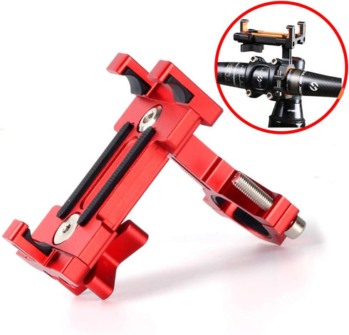Motorcycle Bike Phone Mount Holder, Aluminum Bicycle Holder for Cell Phone 360° Rotation Bike Handlebar Phone Cradle, Compatible with Smartphones ...