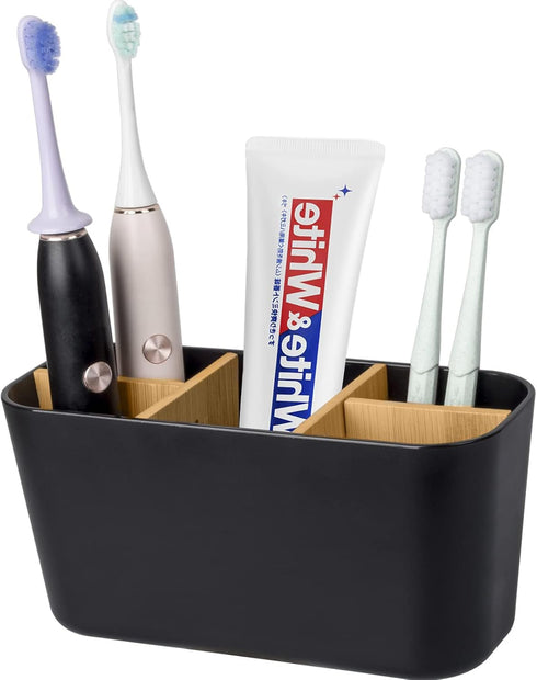 Toothbrush Holders for Bathrooms, Bamboo Tooth Brush Holder with 5 Slots Bathroom Vanity Organizer Countertop for Electric Toothbrushes, Toothpast...