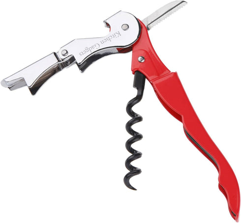 Wine Opener Waiters Corkscrew by Kitchen Gadgets - 3 Pack - 3in1 Multitool: Double Hinged Corkscrew + Foil Cutter Knife + Cap Opener - Easy One Ha...