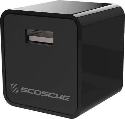 Scosche HA12-RP SuperCube 12W Single USB Port Portable Wall Charger Adapter for All USB Devices, Cell Phone, Tablet, Travel Charger in Black...