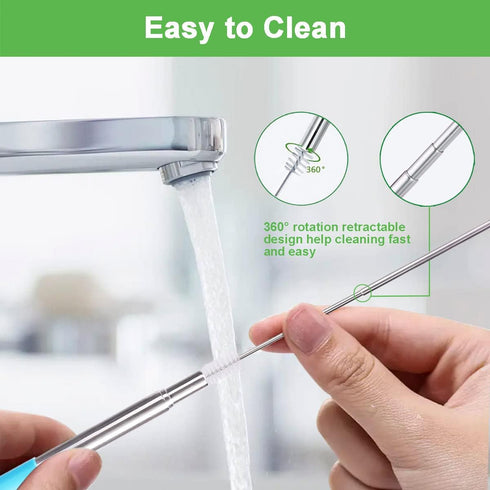Kynup Reusable Straws, 4Pack Collapsible Portable Metal Straw Reusable Foldable Stainless Steel Drinking Travel Telescopic Straw with Case, Clean ...
