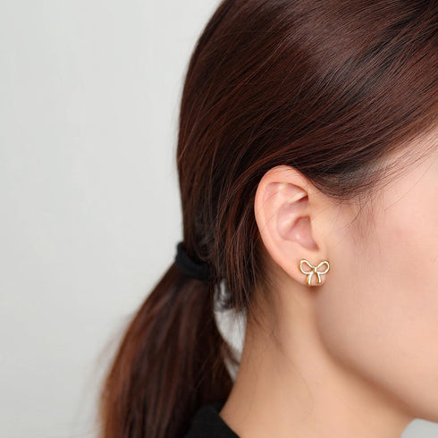 Gold Bow Earrings Necklace Bracelet Jewelry Set for Women-Ribbon Bowknot Stud Earrings Pendant Choker Necklace Bracelet 18K Gold Plated Bow Valent...