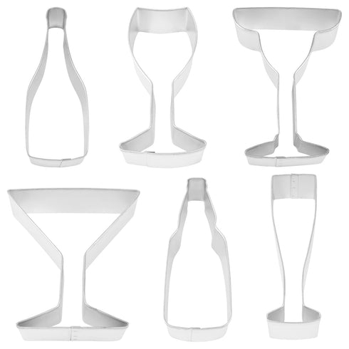 R&M International 1978 Beverage Cookie Cutters, Martini Glass, Champagne Flute, Champagne Bottle, Bottle, Wine Glass, Margarita Glass, 6-Piece Set...