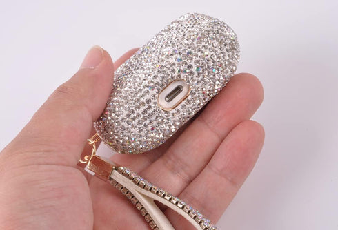 Sparkly Diamond Case for AirPods Pro 1&2 Generation with Keychain, Shockproof Protective Premium Bling Rhinestone Cover Skin Compatible with AirPo...