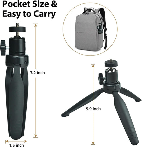 Mini Desktop Tripod Stand with 6.3 inch Universal 1/4 Screw Ballhead for Projectors, DSLR Cameras, Webcams, Smartphones, and Selfie Sticks - Black...