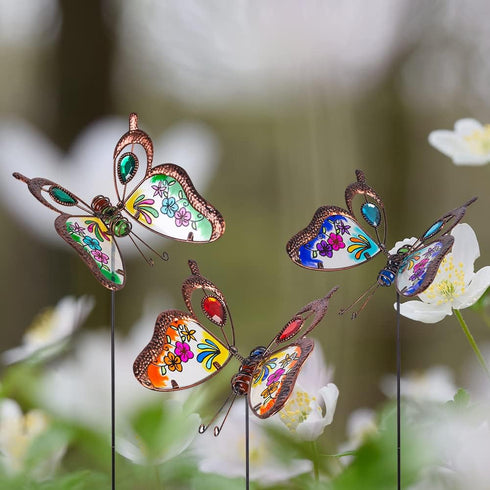 3 Pack Butterfly Decorative Garden Stakes,Outdoor Decorations Metal Yard Art Garden Stakes for Patio Yard Porch Decor...