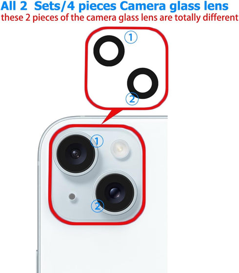 Rear Back Camera Lens Glass Replacement for iPhone 14, 14 Plus, 15 &15 Plus Pre-Installed Adhesive with Installation Manual and Repair Tool Kits (...