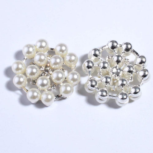 50PCS 24mm Silver Pearl Crystal Rhinestone Buttons with Flatback for DIY Sewing Wedding Bouquet Clothes Headband Hair Accessories (KA6)...