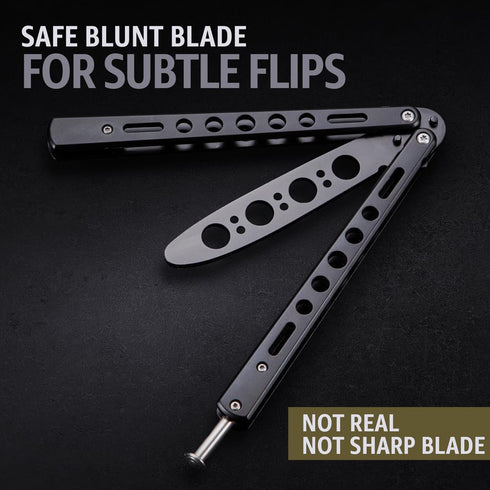 Grand Way Butterfly Trainer – Balisong Trainer – Practice Butterfly – Balisong Butterfly Knives NOT Real NOT Sharp Blade – Black Dull Trick Butter...