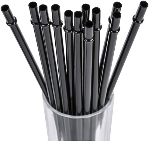 DAKOUFISH 9 Inch Black Reusable Plastic Replacement Drinking Straws for 16 oz 20 oz Mason Jar,Tumblers, Set of 12 Pcs Straws with Cleaning Brush (...