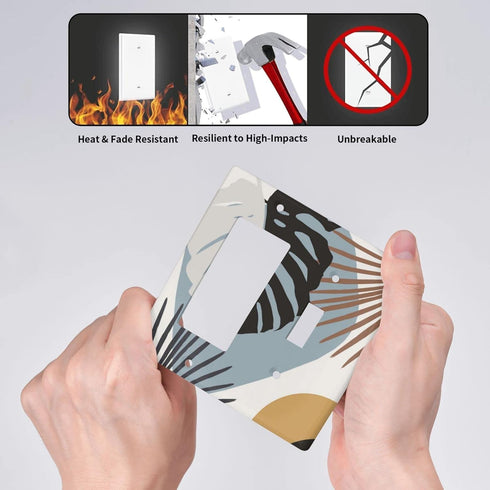 Monstera Palm Boho Light Switch Cover 2 Gang Combination Single Toggle Rocker/Decora Wall Plate Decorative Switch Plate Electrical Faceplate for F...