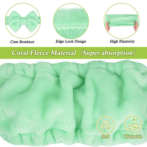 Shintop Makeup Headband, Soft Face Wash Headband with Cute Bow Elastic Spa Headband for Skincare Facial Mask Showers?Light Green?...