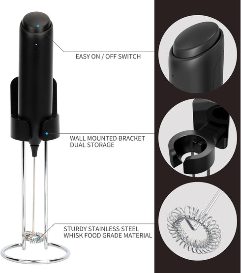Rechargeable Milk Frother Handheld, Electric Foam Maker with with Wireless Charging Base Frother Drink Mixer with Stands for Coffee, Lattes, Cappu...