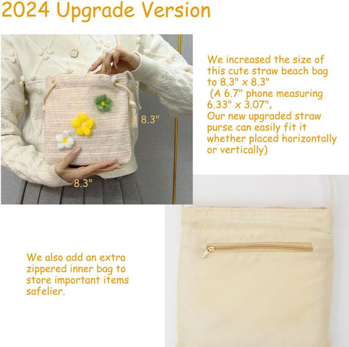Cute Purse Summer Handbag Aesthetic Straw Crossbody Bags Beach Vacation Small Straw Purse for Women...