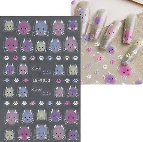 5D Embossed Nail Stickers with Tweezer,4 Sheets Nail Art Stickers Self-Adhesive Cute Cat Pattern Nail Stickers for Acrylic Nails Supplies for Wome...