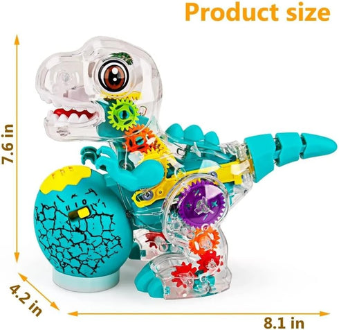 Nenekal Electric T-REX Dinosaur Toy with Transparent Gears & Multicolored Flashing LED Lights, Music, Moving Wheels, STEM Toys for Toddlers, Boys ...