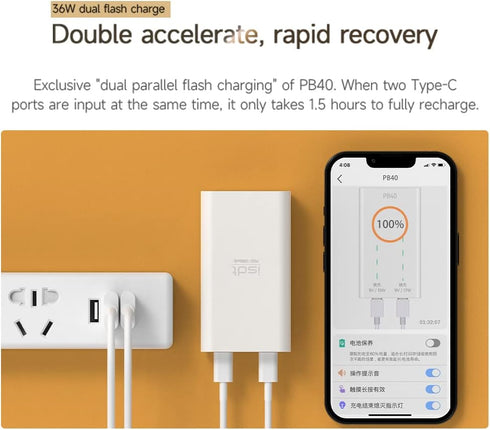 ISDT PB40 10000 mAh Power Bank, 36W Max USB C PD Fast Charging Battery Power Bank, Independent Dual Charge Portable Cell Phone Charger, Mini Power...