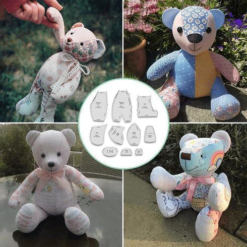 Memory Bear Template Ruler Set with Instructions - Sewing Pattern Template Acrylic Quilting Template Cutting Set, Memory Bear Sewing Patterns Temp...