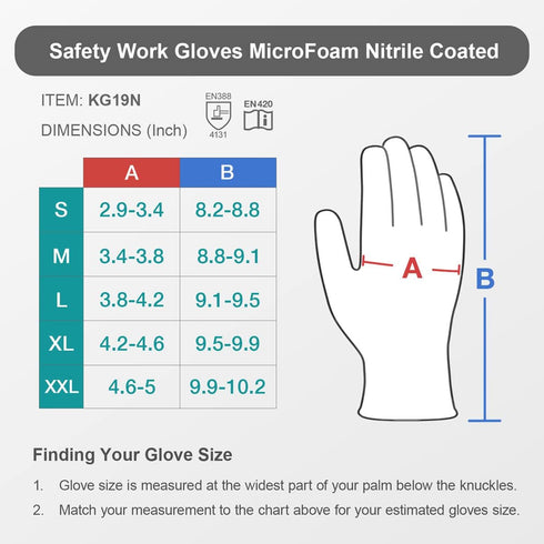 KAYGO Work Gloves MicroFoam Nitrile Coated KG19NB, Seamless Knit Nylon Safety Work Gloves with Micro Dots on palm, Ideal for General Purpose,Autom...