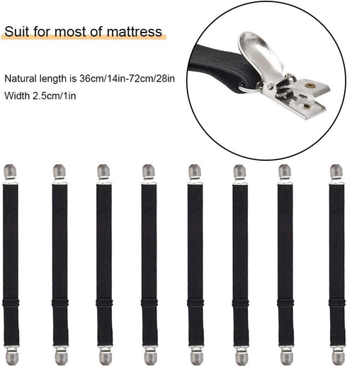 Adjustable Bed Sheet Straps Clips, Elastic Mattress Sheet Fasteners Holder and Suspenders, Grippers to Hold Sheet, Mattress, Sofa, Couch, Table Cl...