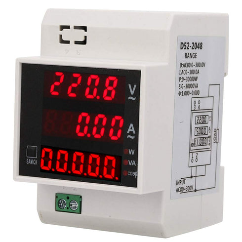 Digital Voltmeter Ammeter Power Meter, Multi-functional Din Rail Power Factor Voltage Current Power Tester, Multimeter Volt Amp Watt Meter (AC 80-...
