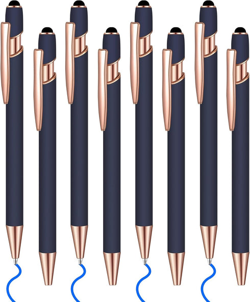 8 Pcs Blue Ink Ballpoint Pen with Stylus Tip 2 in 1 Stylus Ballpoint Pen Metal Pens Stylus Pen for Touch Screens School Office Coworkers (Blue Ros...