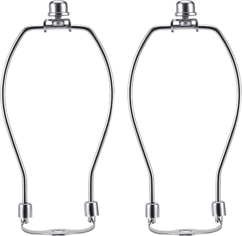 8 Inch Nickel Lamp Harp Holder Kits with Finials and Detachable Light Duty Saddle Bases, Saangseon Set of 2 DIY Lighting Accessories Horn Frame La...