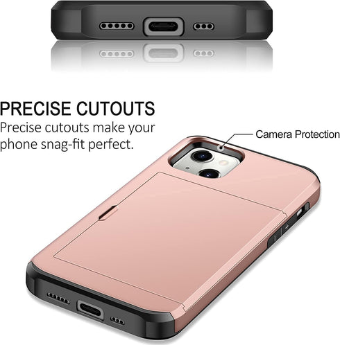 SAMONPOW Compatible with iPhone 13 Case with Card Holder Dual Layer Hybrid Wallet Case Heavy Duty Protection Shockproof 13 Case for Women Men Anti...