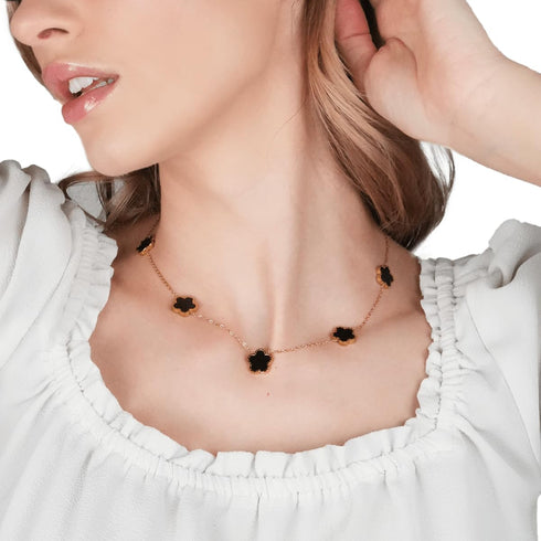 5 Leaf Clover Choker Necklace for Women 18K Gold Plated Stainless Steel Black Lucky Five Leaf Dangle Chain Jewelry Gift for Mother and Daughter...