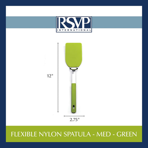 RSVP International Kitchen Tool Collection Flexible Nylon Spatula, Stainless Steel Handle, 12x2.75", Green...