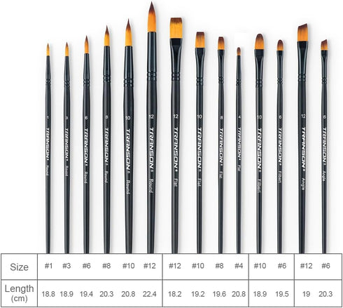 Transon 14pcs Art Painting Brush Set for Acrylic, Watercolor, Gouache, Oil and Hobby Painting Black Color...