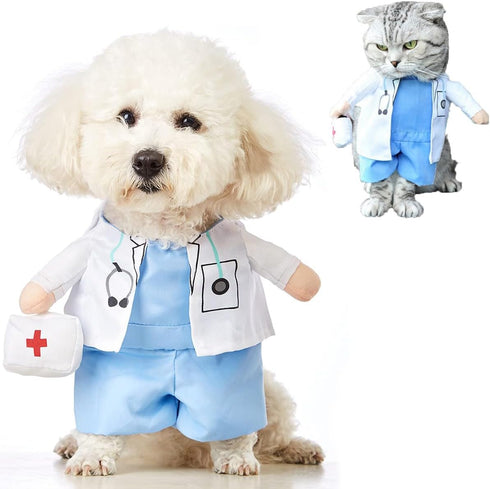Dog Cat Doctor Costume, Funny Pet Doctor Halloween Costumes for Small Dogs Cats Puppy, Cosplay Party Dog Jeans Clothing Chrismas Clothes Cool Outf...